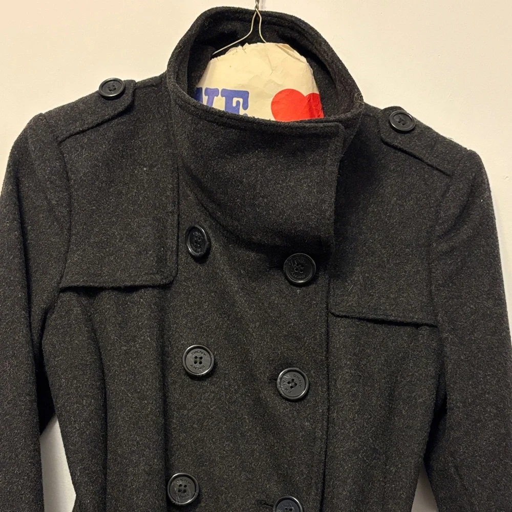 DKNY Double Breasted Long Wool Blend Coat - Picture 4 of 13